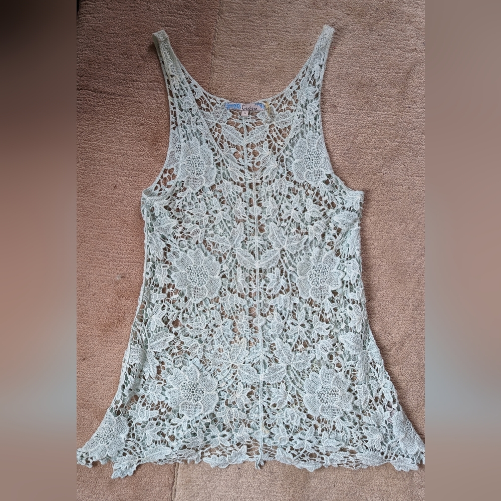 *YARD SALE!* Flowy Aqua Lace Tank Top